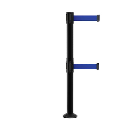Montour Line Stanchion Dual Belt Barrier Fixed Base Black Post 9ft.Dk Blu Belt P400DF-BK-DBL-90
